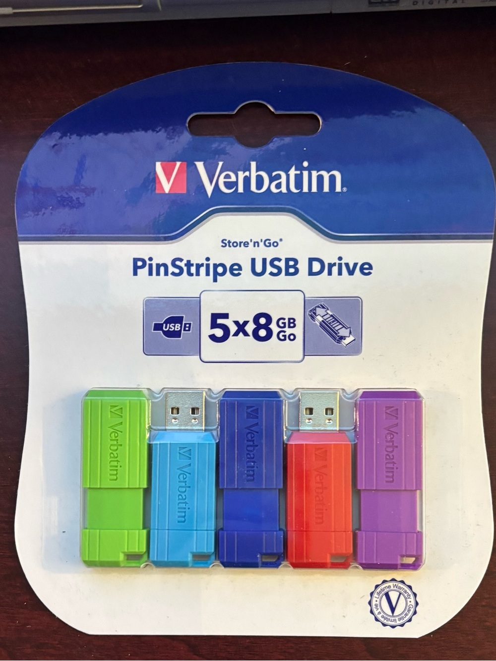 Verbatim PinStripe 8GB USB Drives | Multicolor | 5PK